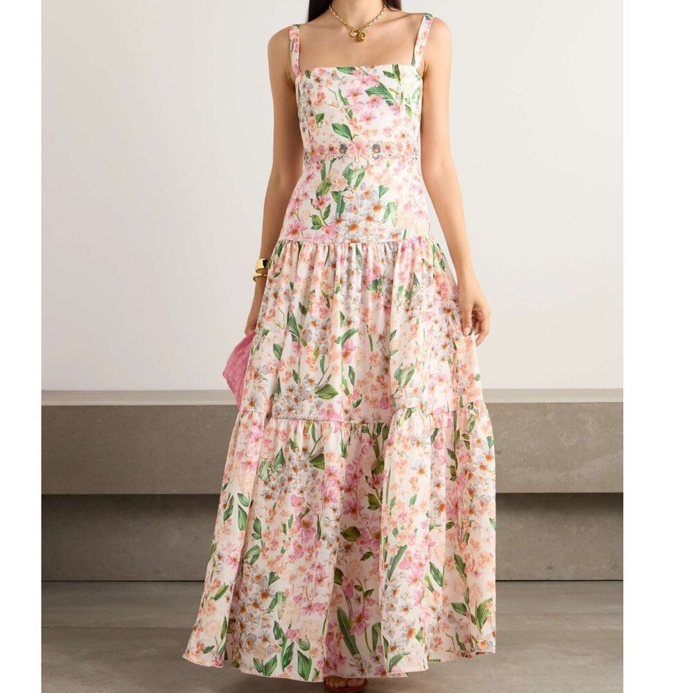Agua By Agua Bendita lima jardiniera' floral-print linen maxi dress